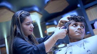 ASMR BOYS HAIRCUT BY LADY BARBER | MISS BARBER #barber #haircut #hairstylist#femalebarber#headshave