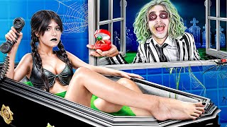 I Survived in the World of Beetlejuice! Beetlejuice vs Wednesday! My Sister is Missing!