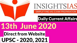 Insight IAS Current Affairs | 13th June 2020 | IAS 2020 | IAS Exam 2020 | UPSC Prelims 2020