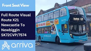 Full Route Visual | Arriva Northumbria Route X21 - Newcastle to Newbiggin | SK72CVP/7574