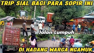 Warga Ngamuk Jalan Lumpuh, Hari Sial Bagi Sopir Truk Trailer Jalan PLTA Marancar Tapanuli Selatan