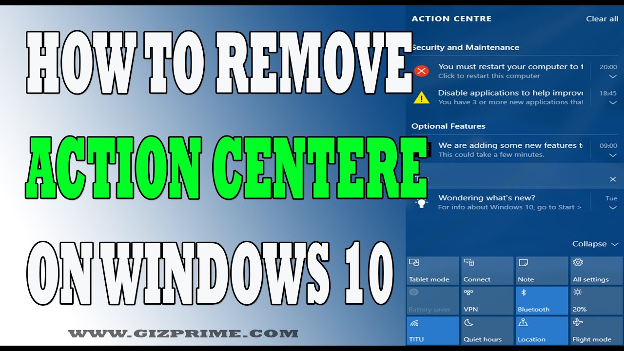 Windows 10 - How To Remove Or Disable Action Center ! - YouTube