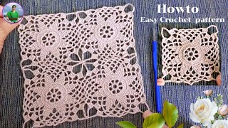 Amazing‼️Tutorial simple crochet motif square pattern สอนถักโครเชต์ ต่อดอก ง่ายๆ|Easy step by step