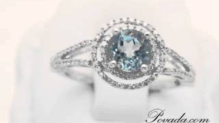 Round Cut Blue Topaz Diamond Gemstone Ring in White Gold [BRE15198B]