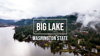 Big Lake in the Cascade Mountains Northeast of Seattle Washington 4k Drone in the Clouds Video