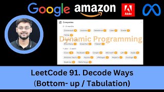 Solving LeetCode 91. Decode Ways | Dynamic Programming | Bottom-up | Tabulation