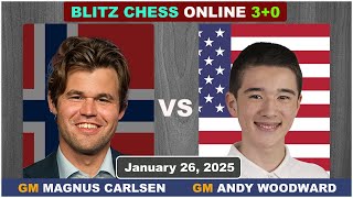 Magnus Carlsen vs GM Andy Woodward | Blitz Chess 3+0 | ChessCom | January 26, 2025