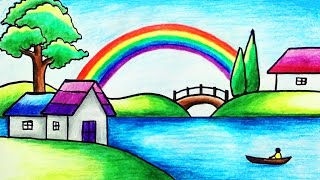 How to Draw Rainbow Scenery with Color Pencils for Beginners | Easy Rainbow Scenery Drawing