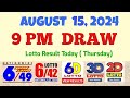 Lotto Result Today 9pm draw August 15, 2024 6/49 6/42 6D Swertres Ez2 PCSO