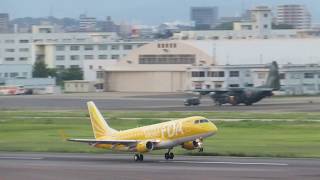 【南向き】名古屋空港を離陸するFDA機 イエローJA07FJ FDA airplane which take off at Nagoya Airport 2018.6.3