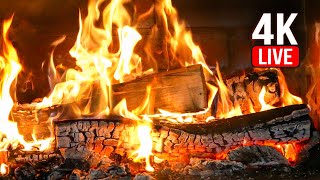 🔥 FIREPLACE 4K (LIVE 24/7). Fireplace Christmas with Golden Flames & Burning Logs Sounds