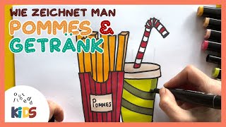 WIE ZEICHNET MAN POMMES MIT GETRÄNK  🍟 🥤   I Schritt für Schritt Kinder 6+ Jahre Alt