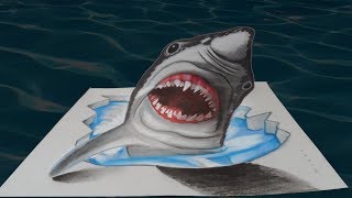 Awesome White Shark - Drawing 3D Shark Illusion -  VamosART
