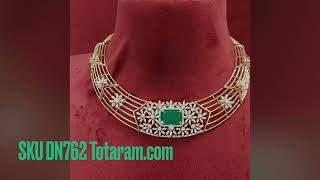 18k Gold Diamond Necklace with Color Stones | DN762 - Totaram Jewelers | Indian Jewelry in USA