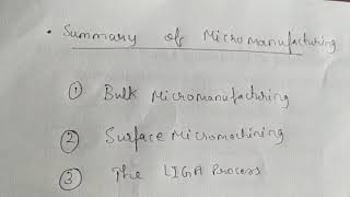 summary of micromanufacturing technics