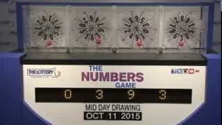 Midday Numbers Game Drawing: Sunday, October 11, 2015
