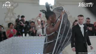 Janelle Monáe describes her outfit as "Black and White and Sex." at the Met Gala 2023