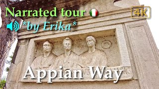 The Appian Way / Via Appia, Rome Italy【Narrated Walking Tour】Floating Captions - 4K