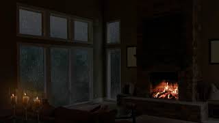 Cozy room with soft lighting and sound of rain falling outside the window