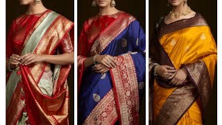 Beautiful Banarasi silk sarees with contrast border