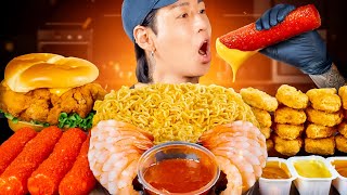 ASMR MUKBANG | Chicken Sandwich, Tteokbokki, Nuggets, Indomie Mi Goreng, Shrimp Cocktails | COOKING