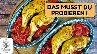 Hähnchenschenkel mit Super Soße aus dem Ofen (Saftiges Rezept)