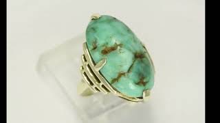 Vintage Natural Turquoise Pagoda Ring 8.6CT 14K Yellow Gold Size 2.75* - 32321