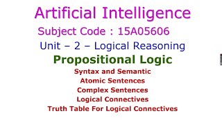 Propositional Logic-Artificial Intelligence-Logical Reasoning-Unit – 2-15A05606-Logical Agent