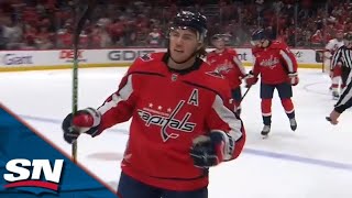 Capitals' T.J. Oshie Chips In Joe Snively Pass While Falling To Score Great Goal