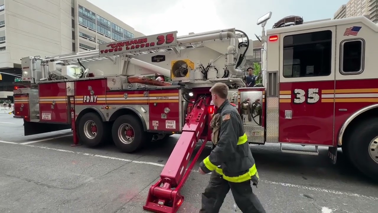 SHORT VIDEO SHOWING THE NEW FDNY 95 FOOTER TOWER LADDER 35 CONDUCTING ...