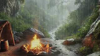 Cozy Jungle Rainstorm with Campfire | 3 Hours and 15 Minutes of Relaxing Ambience for Sleep \u0026 Focus