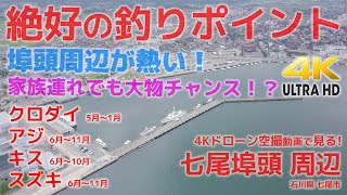 絶好の釣りポイント - 4Kドローン空撮で見る 七尾埠頭周辺　 石川県七尾市編