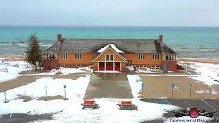 Stunning Views Of Ludington State Park Beach Winter Shoreline Tour 4K Drone Footage