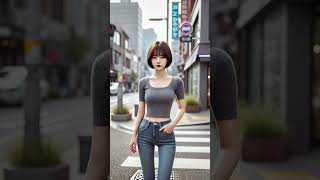 스키니진 단발머리 Ai. 한국인 20대 여성