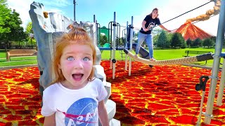 ESCAPE the LAVA MONSTER! The Floor is Lava Challenge at a New Park with Mom! (follow the trail game)