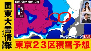 【関東大雪情報】東京23区積雪予想 (4日.11時更新)