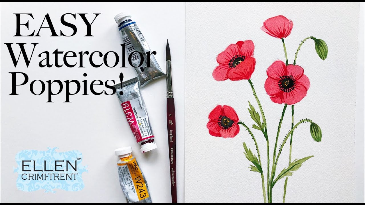 EASY Watercolor Poppy Tutorial For Beginners- Step By Step - YouTube