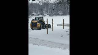 Pushing back some snow this winter morning with our New Holland L228 Skid Steer #farmer #newholland