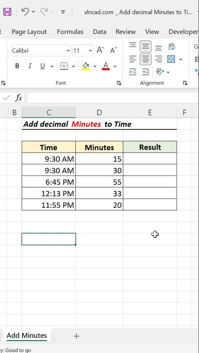 Добавить минуты ко времени в Excel