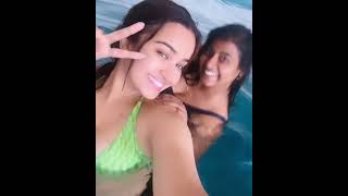 #poojitha #poojithaponnada #poojitaponnada in green bikini in swimming pool funny with friend