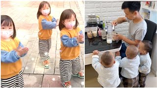 ثلاثة توائم صينيين Chinese triplets today 😘the best Chinese triplets ever🥰