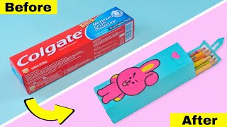 DIY Cute Pencil box from Colgate box easy || How to make pencil box at home