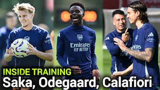 Odegaard, Saka, Calafiori, Timber Return ahead of Liverpool Clash | Inside Training