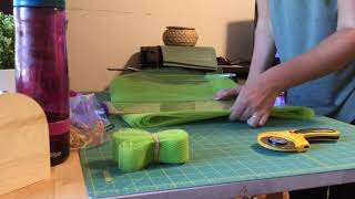 Cutting netting into strips for scrubbies