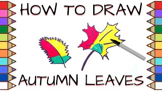 How to draw LEAVES - Easy Draw and Color Autumn Leaves with Markers - Drawing a Tree Leaves for Kids
