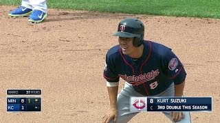 MIN@KC: Suzuki drives in two with a double to left