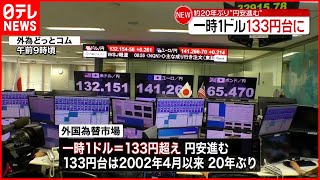 【外国為替市場】円安進む…“20年ぶり” 一時1ドル133円台に