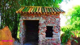 Primitive Technology : Build Mini Stone House On Hillock the end, Bamboo Roof