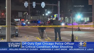 An East Chicago, Indiana officer is recovering in the hospital after being shot while off-duty.