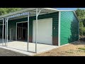 full walk through of custom 30x52x12 steel workshop with lean to